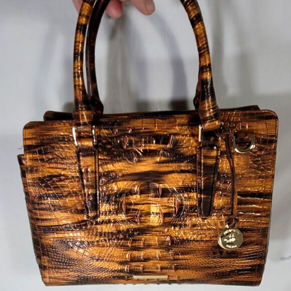 2 pc. BRAHMIN TIGER/TIGER'S EYE SMALL FINLEY SHOULDER BAG/PURSE-ADY WALLET SET - Picture 2 of 14